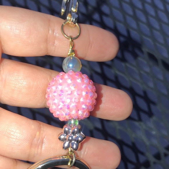 Dooney bag charm leather key fob with Handmade bead and claw clasp addition - Picture 7 of 11